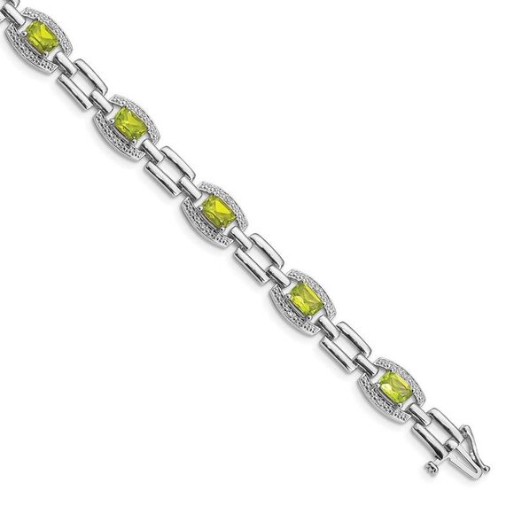 Kazi Luxury Sterling Silver Rhodium-plated Diamond & Peridot Bracelet
